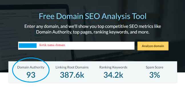 mengecek domain authority